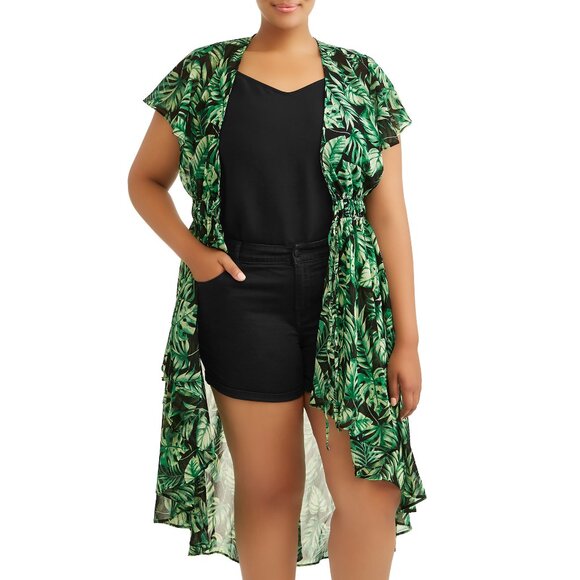 Derek Heart Plus Size 1X High Low Palm Kimono - Picture 8 of 9